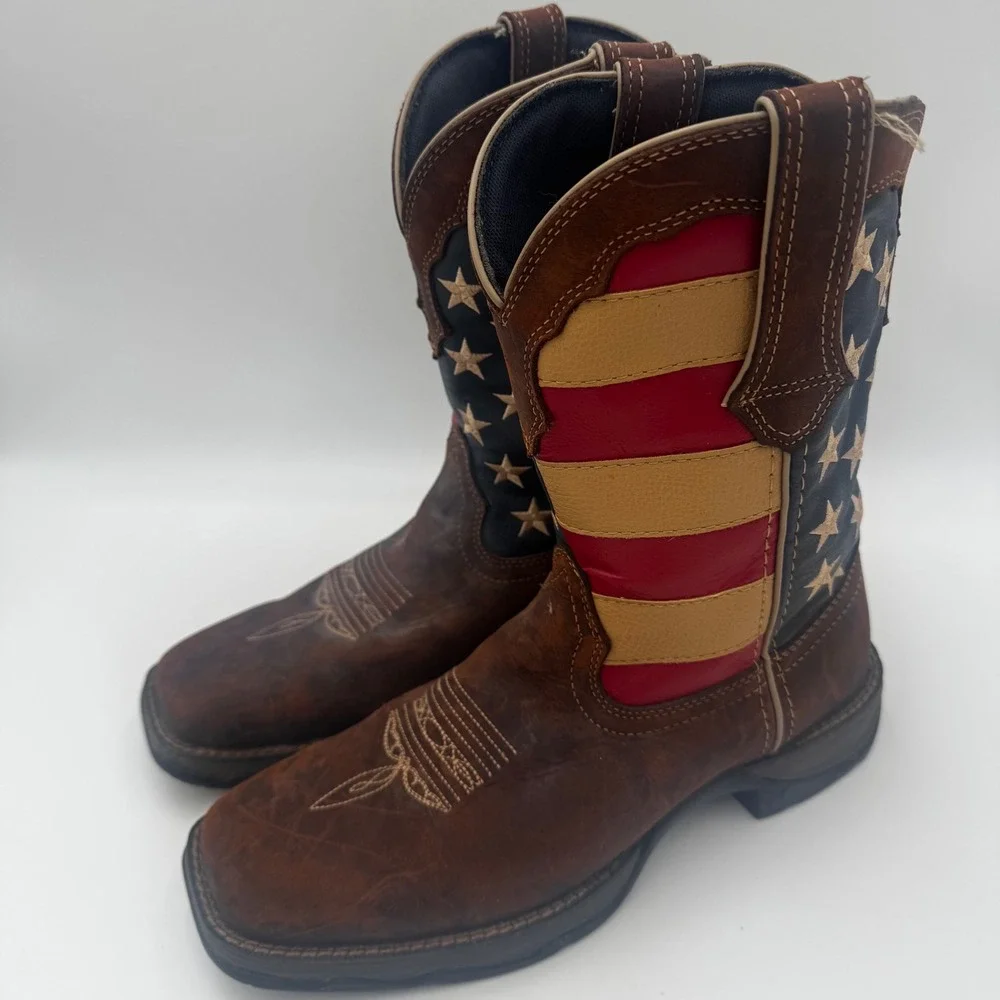 Durango Lady Rebel Western Boots Size 9M Brown American Flag RD4414 Square Toe